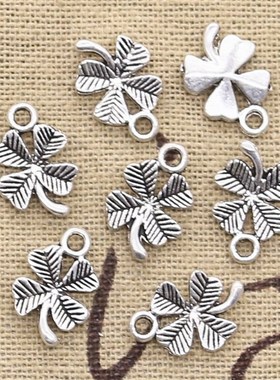 极速50pcs Charims Lucky Irish Four Leaf Clover 15x10mm Antiq