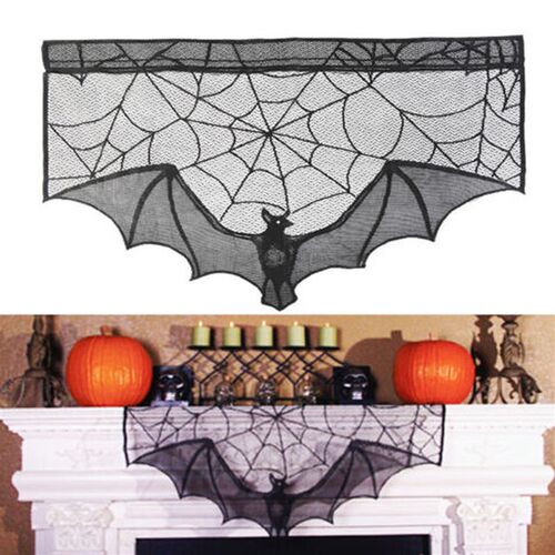 新品Hallcoween Decorative Bats Curta Black Lace Spider Web H