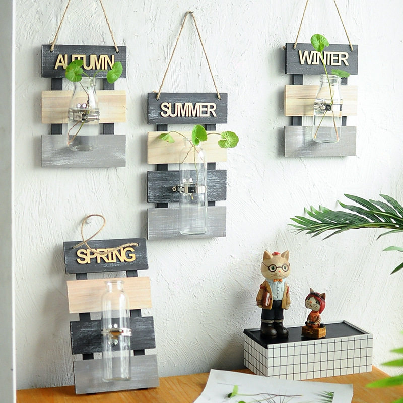 极速发光实木板墙壁装饰品卧室挂件创意墙面M壁挂水培花瓶挂墙插