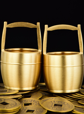 新品一桶金摆件铜l缸聚宝盆黄铜办公室小水桶家居装饰品摆设开业