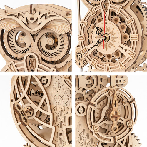 极速Robotime ROKR 3Dp Wooden Puzzle Owl Clock Model Building