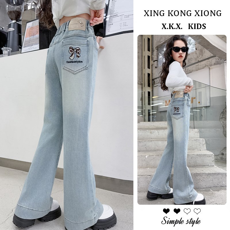 女童喇叭裤春秋2025新款女大童春E装洋气牛仔裤儿童修身微喇牛仔