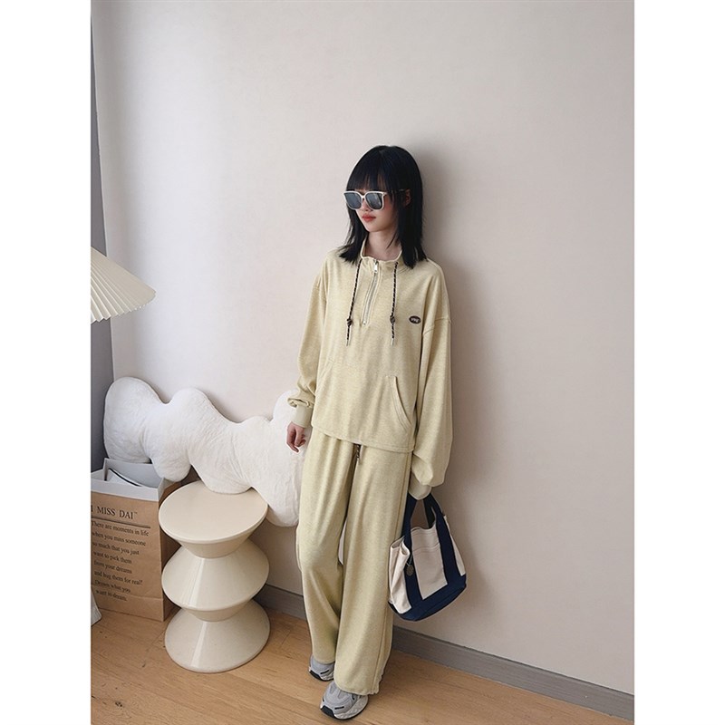 女童卫衣套装 2025新款大童半拉C链洋气运动装初高中生卫衣两件套