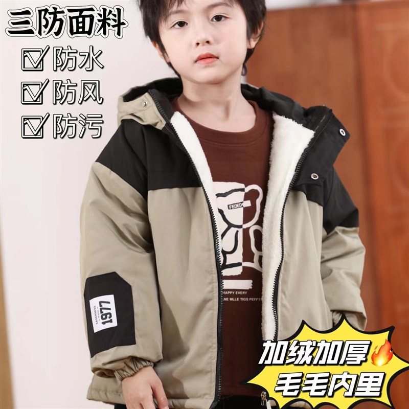反季男女童羽绒棉服冬季新款x拼接棉袄中小大童加绒加厚冲锋衣外