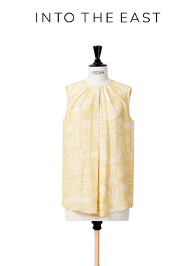 Into The East图腾咖纹黄色无袖桑蚕丝上衣