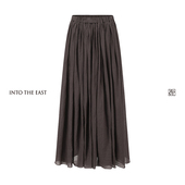 Into The East己印咖色细褶半裙