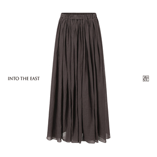 Into The East己印咖色细褶半裙