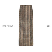 Into The East己印绿棕混织直筒裙