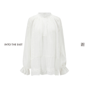 【波嬉】Into The East己印苎麻织带泡泡袖上衣