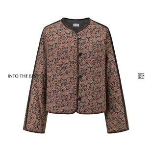 Into The East己印深棕佩斯利花纹短款棉外套