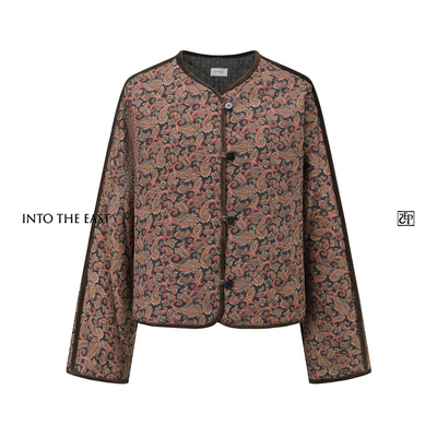 Into The East己印深棕佩斯利花纹短款棉外套