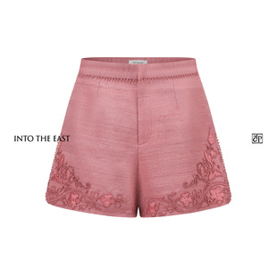 Into The East己印粉色绣花柞蚕丝短裤