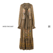 Into The East己印荷叶领桑蚕丝印花飘带连衣裙