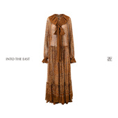 Into The East己印棕调繁花荷叶领飘带真丝连衣裙