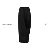 Into The East己印黑色褶皱折叠不规则半裙