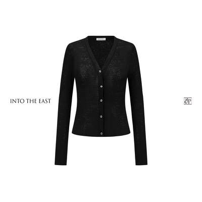 Into The East己印刺绣修身亚麻针织开衫