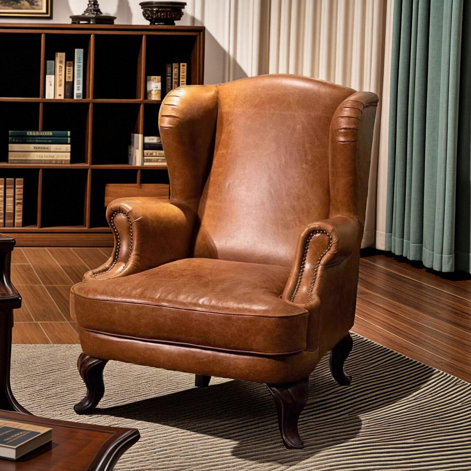 美式乡村老虎椅高端酒店休闲椅复古教父椅棕色油蜡真皮单人沙发椅