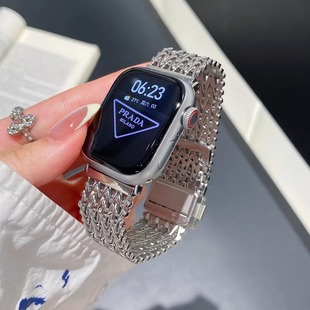 8pro男女生腕带 高级感金属镂空V纹4表带小米Redmi不锈钢磁吸卡扣设计小米手环9pro 幺诺适用红米watch6 5夏季