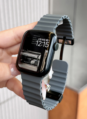 适用AppleWatch S10表带苹果海洋iwatch ultra2手表带S9硅胶折叠磁吸8橙色7高级运动男女6新款SE透气49mm腕带