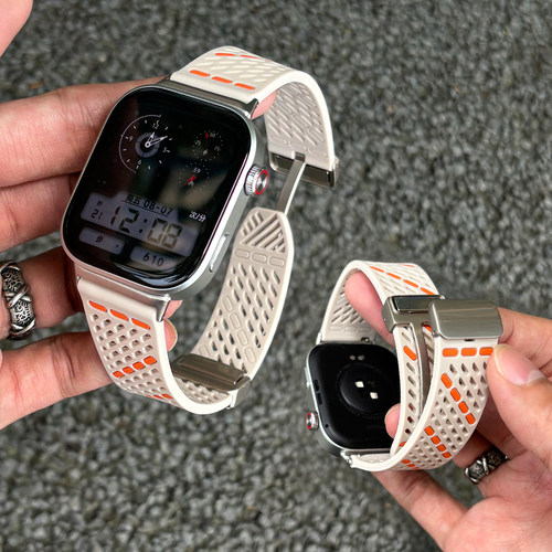 适用华为手表WatchFIT5磁吸折叠扣表带watch5PRO新款透气斜孔FIT4/3液态硅胶4Pro洞洞双色镂空男女生腕带配件
