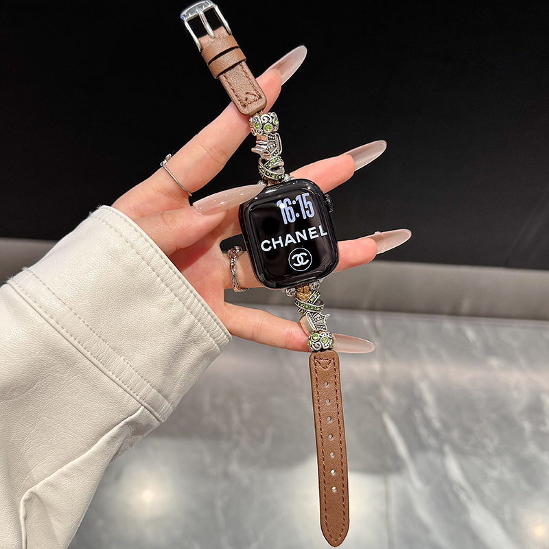 幺诺iwatch新中式英伦粽皮质镶钻