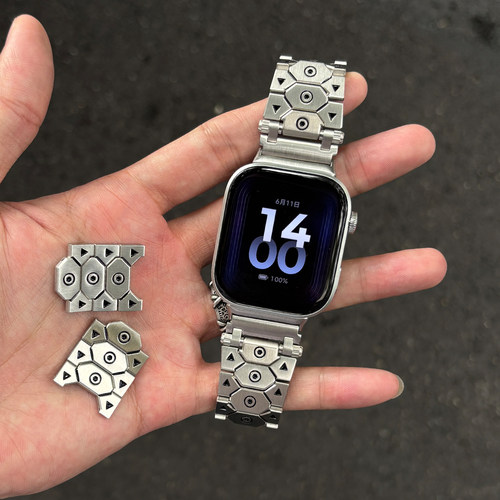 幺诺适用华为手表WatchFIT5泰坦八角钢带5Pro金属蝴蝶扣表带4Pro实心不锈钢watchFIT4/3新款机甲风腕带男生款