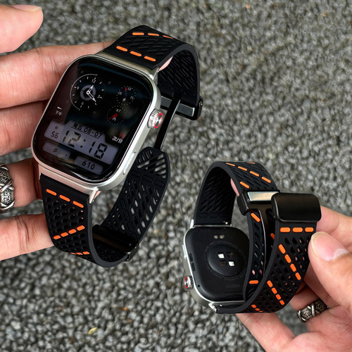 适用华为手表WatchFIT5磁吸折叠扣表带watch5PRO新款洞洞斜孔透气FIT4/3液态硅胶4Pro撞色镂空男女生腕带配件