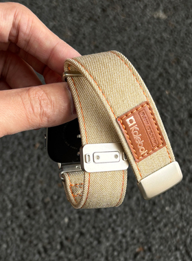 适用小米手环9pro金属接头款透气牛仔帆布8Pro磁吸扣表带红米Redmiwatch6/5/4秋冬复古时尚皮标5lite腕带男女