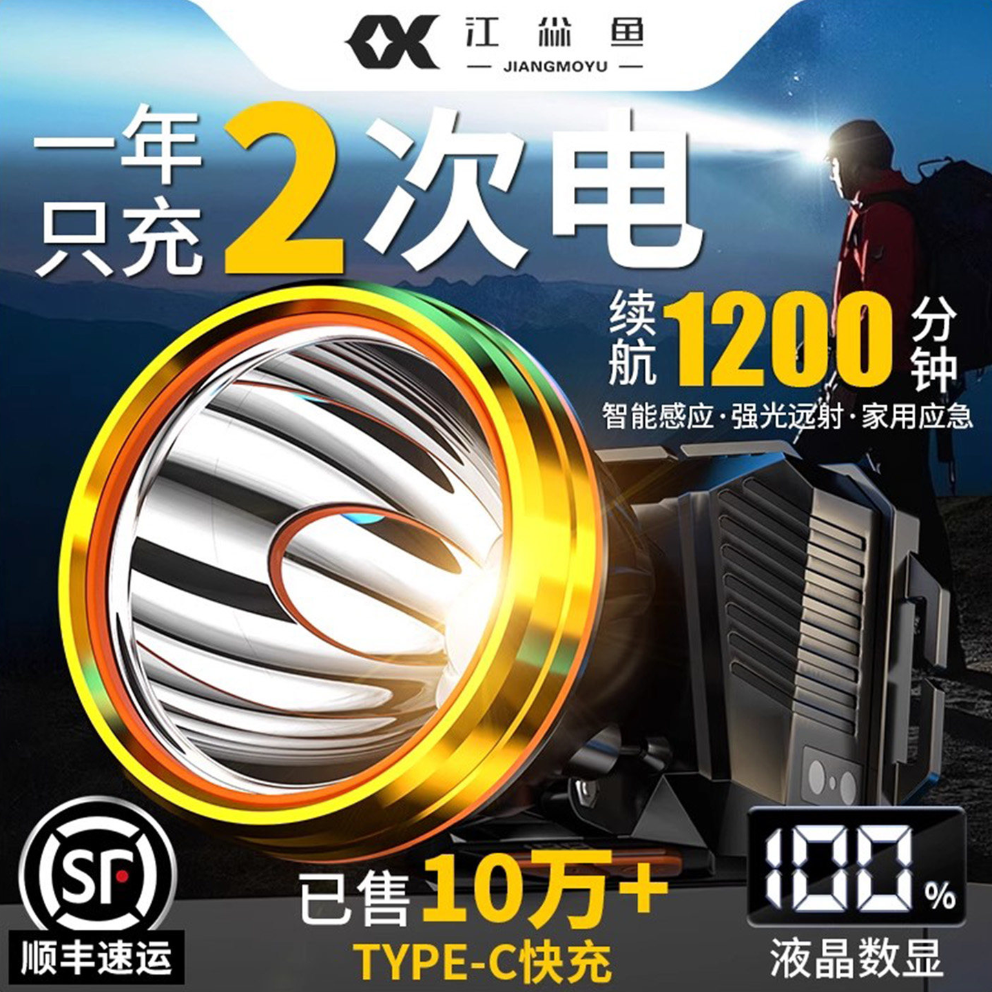 头灯强光超亮充电头戴式照明灯超长续航手电筒户外专用矿灯大功率