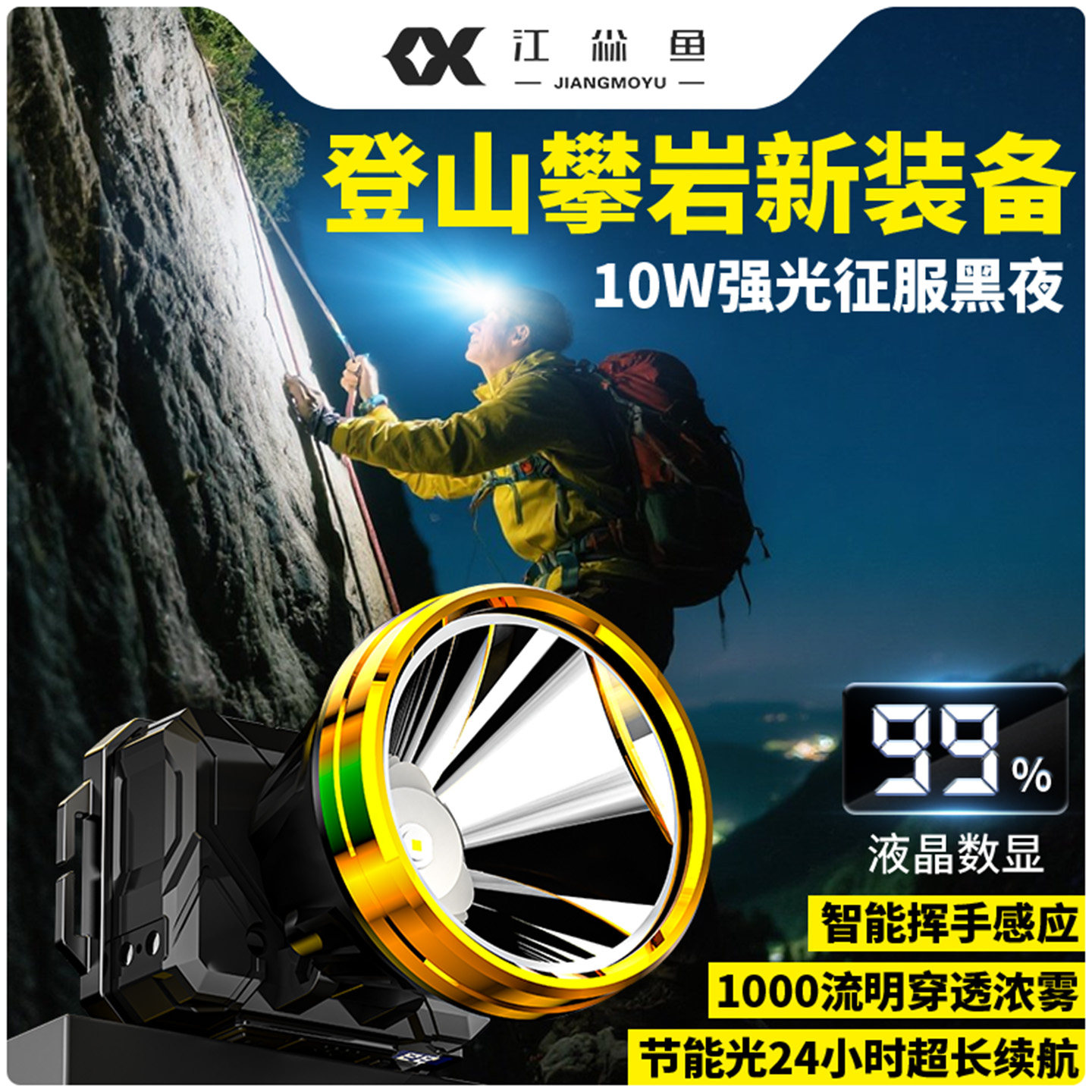 钓鱼专用头灯头戴式强光超亮夜钓赶海大容量锂电池超长续航充电款