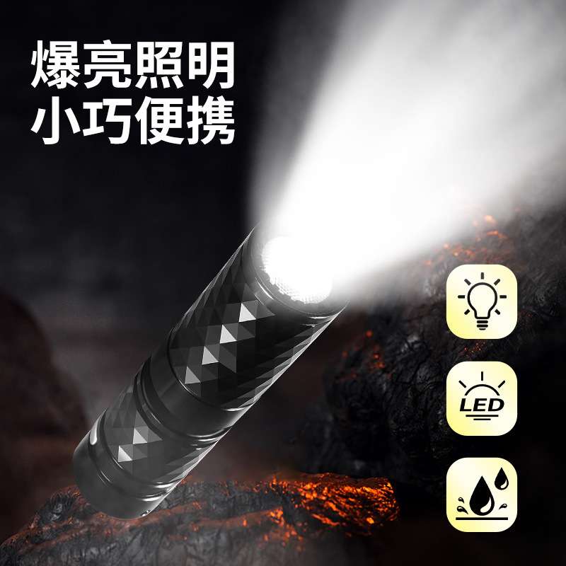跨境新款LED手电筒内置21700锂电充电长续航便携手电抱夹亮光设计