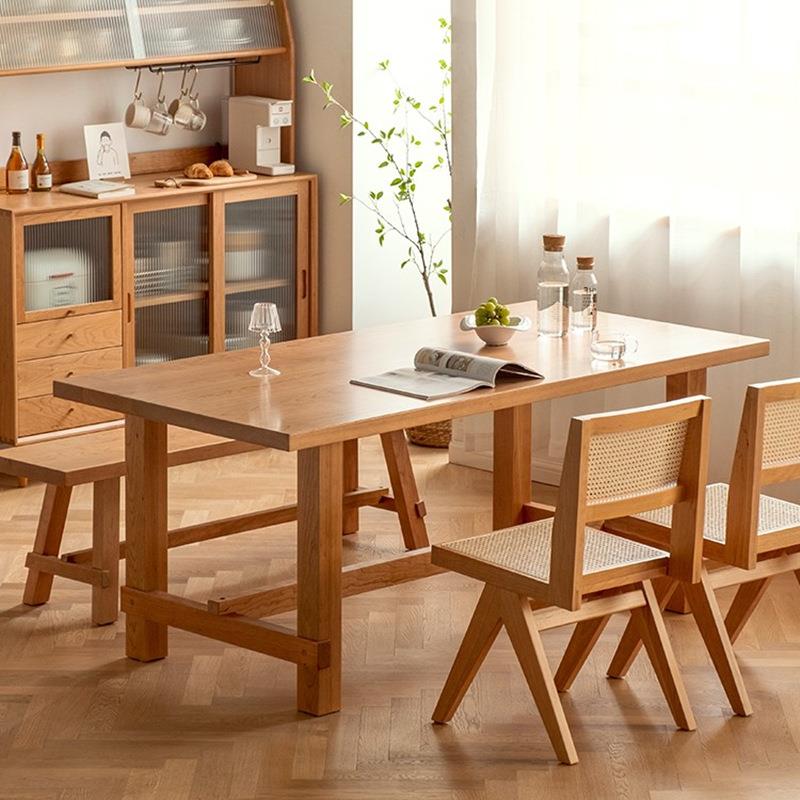 北欧全实木餐桌樱桃木长条桌家用小户型饭桌日式大板桌原木办公桌