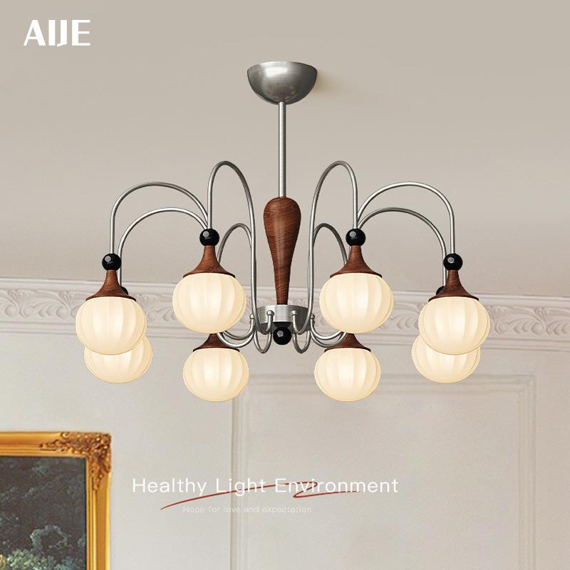 中古轻奢客厅灯魔豆灯美式复古餐厅灯法式高档胡桃木大厅灯具吊灯