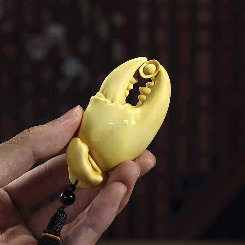 黄杨木雕实木手把件手中有钱汽车饰品家居饰品新中式元宝蟹钳挂件