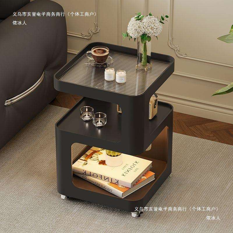 轻奢边几可移动创意茶几沙发边柜客厅带轮小推车铁艺床头柜置物架