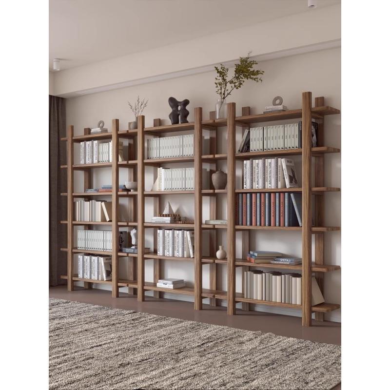 老榆木书架书柜多层展示架博古架简约现代实木组合客厅茶室置物架