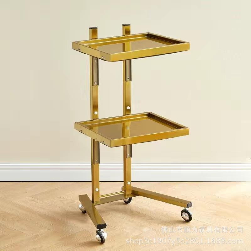 美发店工具台发廊不锈钢收纳剪发置物架理发店手推车三层金色银色