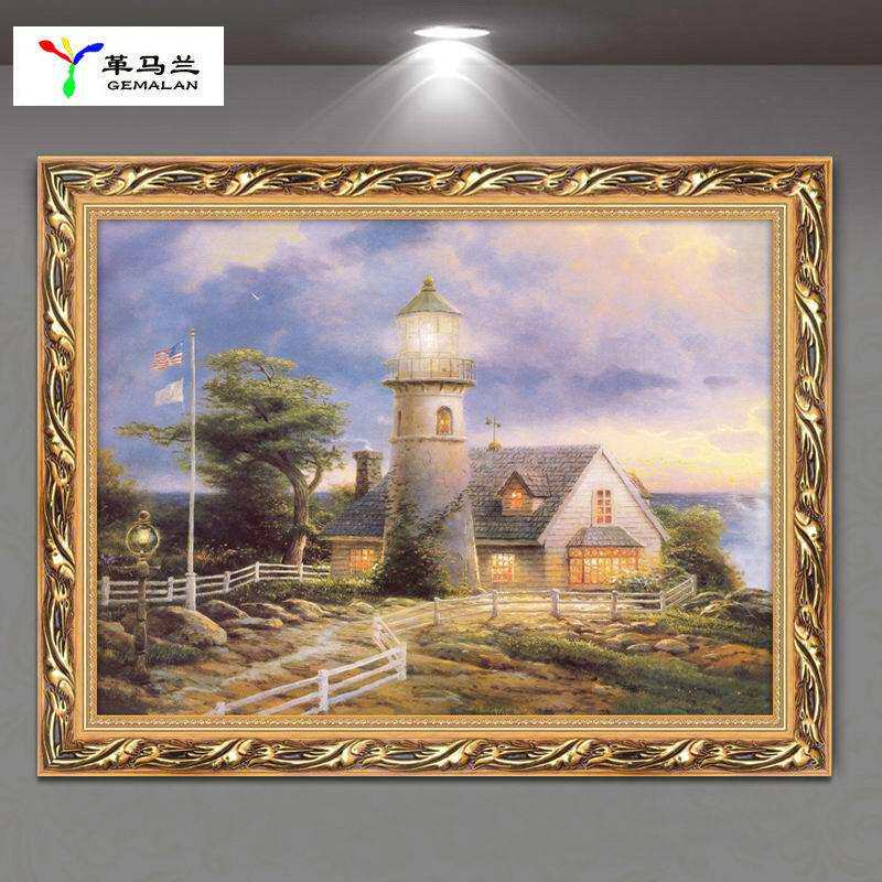 客厅装饰画欧式沙发背景简欧山水大气单幅地中海风景油画餐厅墙画