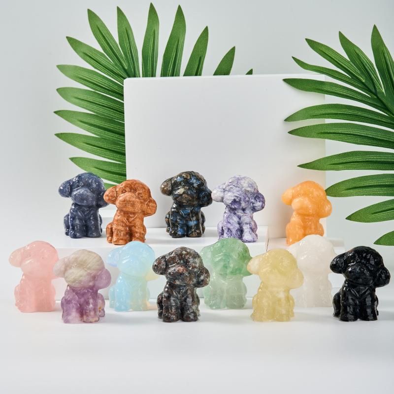 天然水晶原石摆件雕刻泰迪犬摆件工艺品家居桌面装饰动物摆设