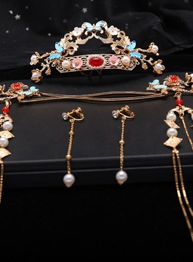 龙母汉服头饰发冠流苏步摇复古对簪古装头冠古风发簪仙气簪子配饰