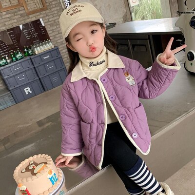 韩系女童夹棉外套2024新款秋冬款儿童洋气棉服加绒女孩轻薄小厂家