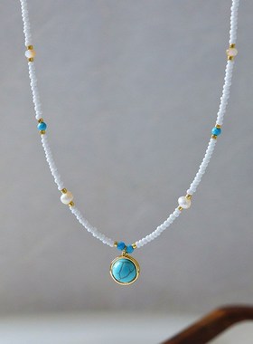 时尚个性绿松石天然淡水珍珠项链女百搭高级感简约通勤小众锁骨链