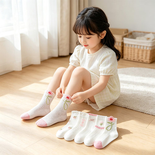 5双装丨抗菌女童春夏网眼短袜