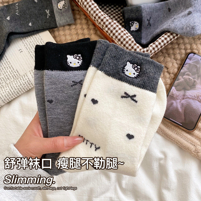 可爱小猫咪羊毛袜子女秋冬季棉袜灰色中筒袜加厚保暖长袜配勃肯鞋,节庆用品/礼品,圣诞袜,淘宝优惠券,粉丝福利购,淘宝优惠卷