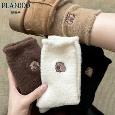 女中筒袜子秋冬加绒中筒舒适加厚卡皮保暖巴拉可爱地板睡眠月子袜
