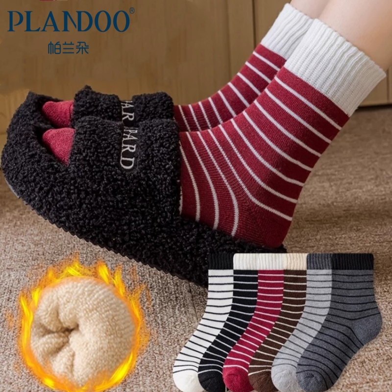 安可拉红复古女秋冬款ins潮中筒袜条纹堆堆袜学院韩版百搭毛圈袜