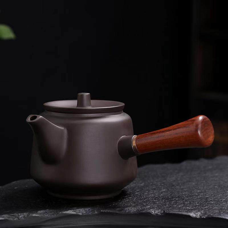 赞升紫砂侧把壶手工中式复古茶具 德化紫泥大容量刻字泡茶壶