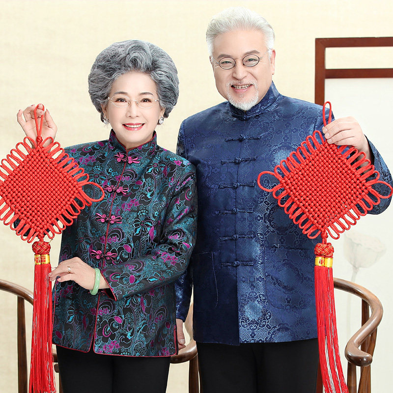 中老年唐装男春秋外套蓝色老人冬季棉衣爷爷衣服情侣装秋装生日