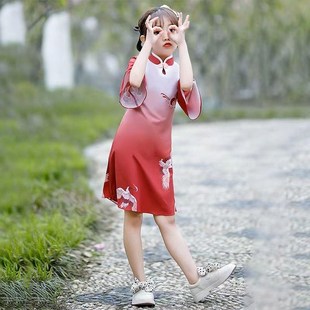 中國風(fēng)改G良大童紅色女童漢服夏裝 兒童旗袍夏季 2025新款 短袖 連衣
