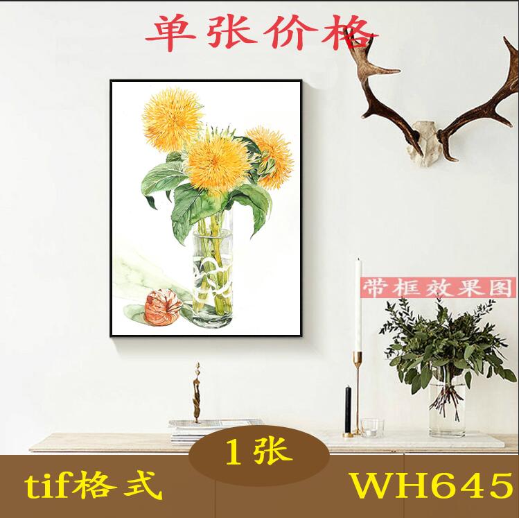 杯中菊北欧小清新m现代简约静物家居装饰画客厅挂画微喷画芯素材